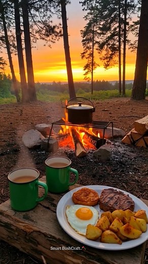  “Sunrise sizzles and pine-scented peace—breakfast by the fire in nature’s embrace.” #bushcraft #shortsreels #hack #outdoors #bushcraft #diy #shorts #IntoTheWild | Smart Bushcraft | Facebook