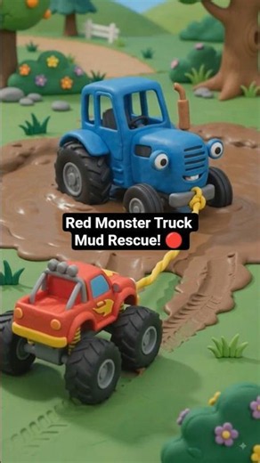 Red Monster Truck Mud Rescue! 🔴 (Fun 3D Animation) #shorts #animation