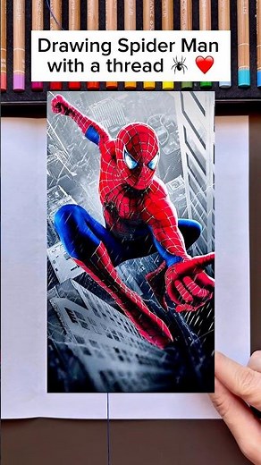 Drawing Spider Man with a thread 🧵🪳❤️ #art #spiderman #drawing #sketch #pencildrawing