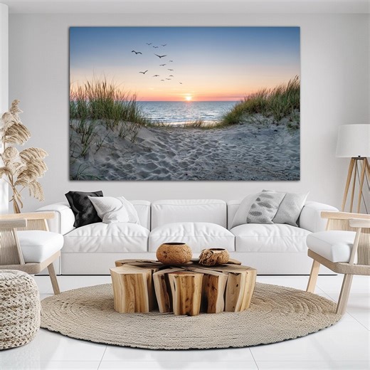 Summer Beach Canvas Wall Art Cottage Decor Sunset Coastal Print - Etsy