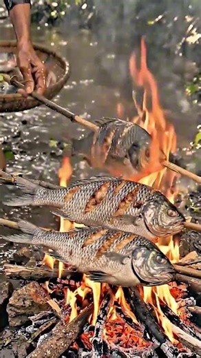 #villagelife lonely mother catching fish in the river