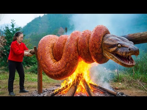 Harvesting Giant Unkillable Python & Go to Market Sell | Trap a giant python intruder to roast