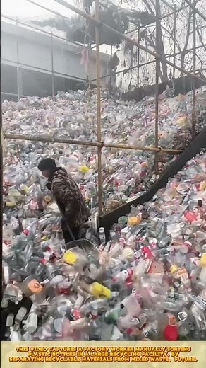 Plastic bottle sorting: Factory worker separate recyclables manually