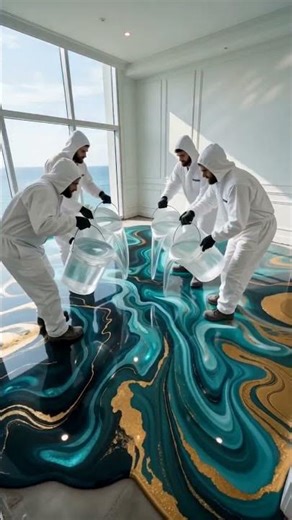 From Plain Concrete to Insane Emerald Blue Ocean Wave Epoxy Floor
