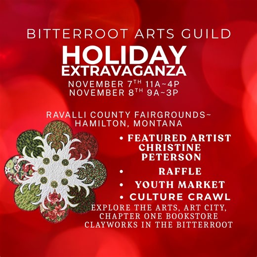 Discover the art of giving at the Bitterroot Arts Guild Holiday Extravaganza, where local makers transform the spirit of the season into one-of-a-kind creations. Experience the intricate textile artistry of Chris Peterson, and find handmade gifts infused with the beauty and soul of Montana. | Bitter Root Arts Guild