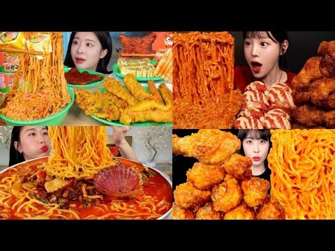 ASMR EATING KOREAN BLACK BEAN NOODLES &GREEN CHILLIES/MUKBANG CHALLENGE *ASMR SOUND *