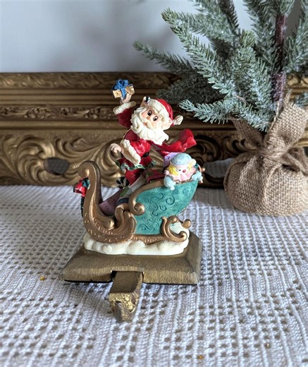 Vintage Santa Elf Sleigh Christmas Stocking Holder, Nostalgic Decor - Etsy