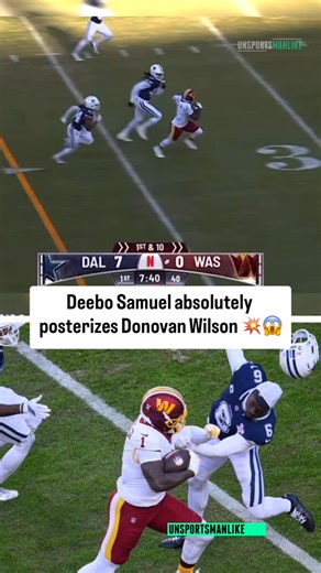 Unsportsmanlike on Instagram: "I’m framing this shot! 📸 Deebo destroys Donovan Wilson! At least the Cowboys got the win 30-23. 😂 #Unsportsmanlike"