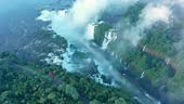 Aerial view of Iguazu Falls, monumental waterfalls on Iguazu River,...