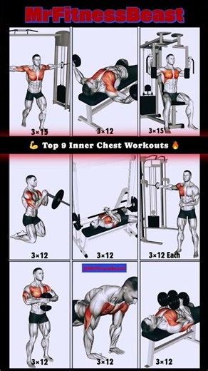 Top 9 Inner Chest Workouts to Build Inner Chest Line 💪🔥 #InnerChestWorkout #ChestLine #ChestWorkout