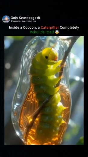 Gain Knowledge on Instagram: "Follow @explain_everything_ful Inside the cocoon, the caterpillar doesn’t just change shape—it dissolves. Its body breaks down into a nutrient-rich liquid while special cells survive and reorganize to form wings, eyes, legs, and new organs. This process, called metamorphosis, is one of nature’s most dramatic transformations, where an organism is deconstructed and rebuilt into something entirely new. 🎥 by Respective Owners (please DM for credits/removal) #Metamorpho