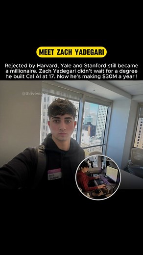 At just 17, Zach Yadegari didn’t wait for a fancy degree he trusted his skills and launched "Cal AI", an app that uses artificial intelligence to calculate calorie counts from just a photo of your food. Despite being a straight-A student with a 4.0 GPA and a 34 ACT score, Zach was rejected by 15 top universities, including Harvard, Stanford, MIT, and Yale. But instead of giving up, he focused on his passion for tech and business. His app, launched in 2023, quickly went viral reaching over 5 mill