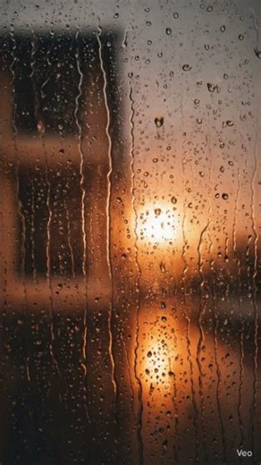 Sunset raining on glass window storm wet noise sound