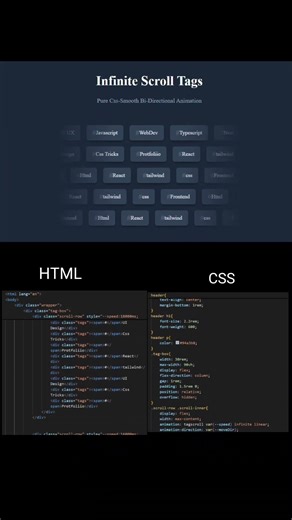 Infinite Scrolling Tags Animation use | HTML | CSS | JS#JavaScript #html #css #animation #coding #ai