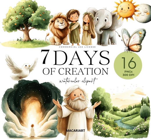 Seven Days of Creation Clipart, Biblical Scenes Clipart, Kids Bible Study Clipart, Bible Story Images, Christian Clipart, Adam and Eve Png - Etsy UK