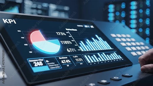 Analyzing key performance indicators on a digital dashboard with rising trends for strategic business decisions and powerful financial insights