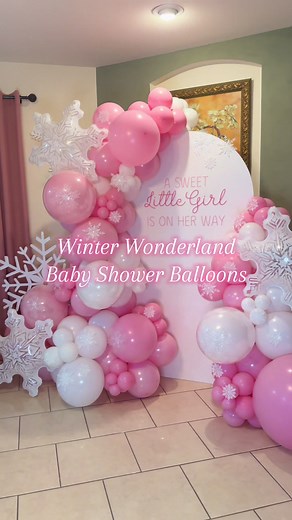 Cute Pink Snowflake Wonderland Baby Shower Setup