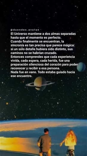 A veces no entendemos por qué ciertos caminos se abren, se cierran o nos llevan por rutas que parecen interminables. Pero cuando las almas que están unidas por ese hilo invisible finalmente se encuentran, todo cobra sentido. Nada fue casualidad. Nada fue pérdida. Cada movimiento del Universo estaba preparando tu corazón. Si esta enseñanza resonó contigo, guarda este mensaje y compártelo con esa persona que sientes que está unida a ti de una forma especial. 💙✨ | Duendes Avalon