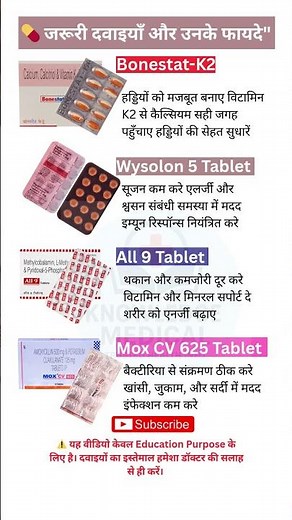 💊 4 Popular Tablets Uses in Hindi | ज़रूरी जानकारी दवाइयों के फायदे जानें |#HealthEducation #shorts
