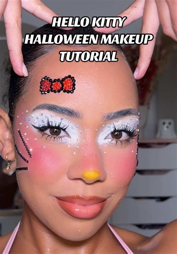 Easy hello kitty halloween makeup 🎀 Products used: @LottieLondon Black eyeliner @SACHEU UK stay-n blush in shade she flirty @unicorn_cosmetics lash glue bond and seal @Amazon gems @Makeup Revolution SFX face paint palette @ColourPop Cosmetics white eyeshadow from frosty the snowman Christmas palette @sacheubeauty black eyeliner @PLOUISE creative comeback palette @rimmellondon thrill seeker mascara @Laka UK brown lipliner @KIKO Milano 3D Hydra xtreme gloss shade 09 @makeuprevolution superfix STA