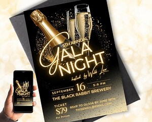 Editable Gala Night Party Invitation | Gala Fundraiser Banquet Invitation | Business Corporate Awards Night Invite | Custom Canva Template - Etsy