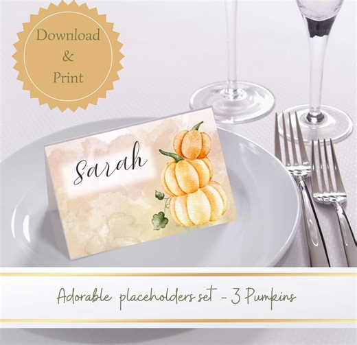 Pumpkin Place Cards | Printable Fall Thanksgiving Table Decor (digital Download) - Etsy
