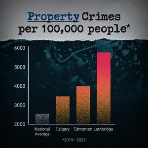 1.4K views · 75 reactions | The property crime rate in Lethbridge is the highest among Canada’s large urban areas over 100,000 people, and all three Alberta CMAs have property crime rates above the national average for CMAs. | The Fraser Institute | Facebook
