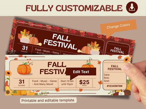Autumn Festival Ticket Template: DIY Printable Event Pass (canva) - Etsy