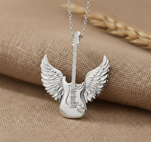 Electric Guitar Wings Pendant 925 Sterling Silver Polished Finish Music Jewelry Rock Musician Necklace Gift for Guitarist - Etsy