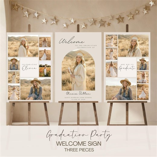 Graduation Welcome Sign Trio Set | Photo Collage Printable Display | Grad Party Decor (canva Download) - Etsy