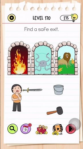 Brain Test All Star Level 170 Answer | Find a safe exit