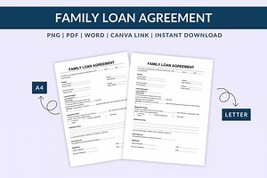 Family Loan Agreement Template: Editable PDF, Word & Canva - Etsy Canada