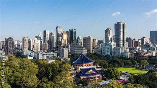 Time-lapse photography of Sun Yat-sen Memorial Hall and Yuexiu CBD architecture in Guangzhou, Guangdong, China