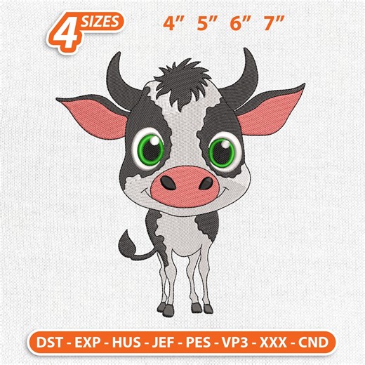 Happy Baby Cow Embroidery Design, Funny Cartoon Cow Stitch Machine File, Farm Animal Pattern - Etsy