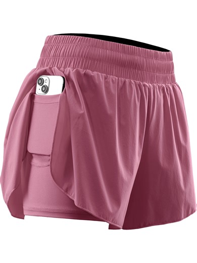 NELEUS Womens 2 in 1 Workout Yoga Shorts for Athletic Gym Running Casual Summer Short with Pocket,Purple,US Size L