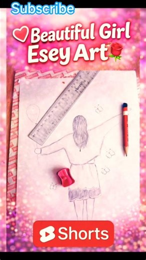 How To Make Esey And Simple Pencil Bloon Girl Art😍🌹 #shorts #artsnap #girlart #viral #shoertfeed #🌹🌺