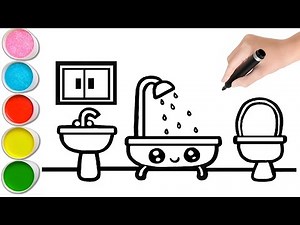 How to draw toilet and bathroom? Coloring Videos.