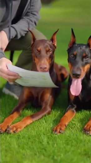 Dobermans filming in the park 🎬 Two movie stars 🐕🤩