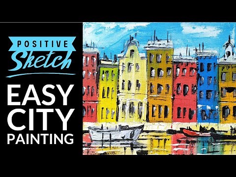 Acrylic painting city, Easy acrylic painting, Cityscape painting, Old City, Painting tutorial