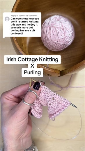 Replying to @Vanessa Purling in Irish Cottage knitting style does take some getting used to! The movement feels big and awkward at first, but with practice it will be more of a fluid shuttle motion. Tension and needle hold is the same as with knitting. RH needle goes into the front leg of the first stitch on the LH needle. Yarn wraps around from the top of the needle, around the back, and up from the bottom, then cast off! Hope this video helps. #knitting #knittok #knittersoftiktok #knittingtikt