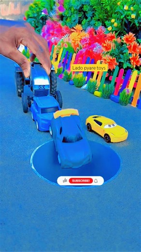 tractor pushing yellow pink Green And purple car pit-61😲#jcb #jcbjcb #jcbtoy #jcbvideo #vairal 🕳️🚜