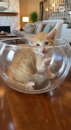 Kitten Gets Stuck in Empty Fish Tank… Too Slippery to Escape #cat #funny