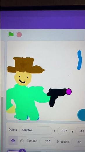 Examples of students programming with Scratch, a gunman who shoots bullets creating clones.