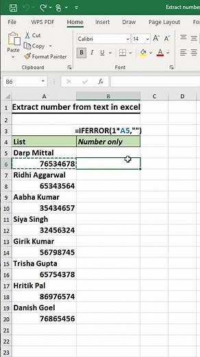 Extract number from text in excel
