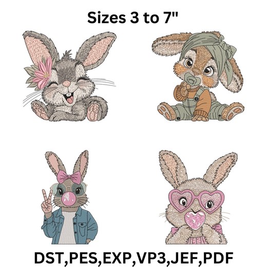 Easter Rabbit Machine Embroidery Design, Bunny File, (9 Sizes) (digital Download) - Etsy
