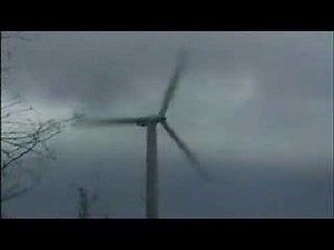 Wind turbine taken down by storm.