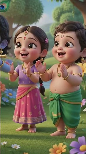 🌸💙 Little Krishna dances with his friends, spreading joy, love, and laughter across Vrindavan!🦚🎶💖