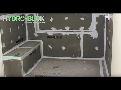 HYDRO-BLOK 4x7 Shower Installation - Center Drain Shower Pan and Custom Niche & Bench