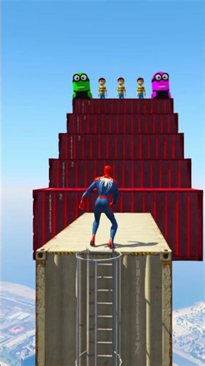 GTA 5 Rainbow Red Vs Pink & yellow Spiderman Jumping Into Pool (Euphoria Physics/Ragdolls) #shorts
