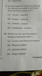 In which model of curriculum planning, the outcomes are tested ... | Filo
